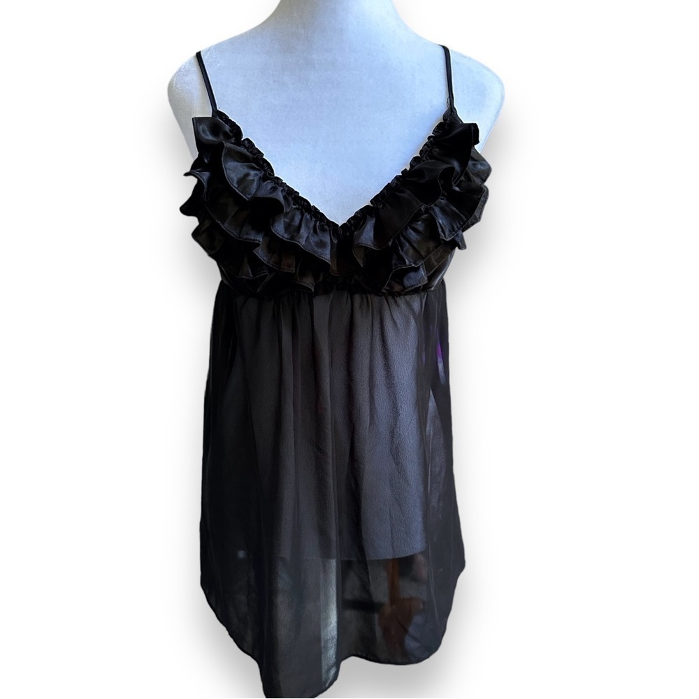 Ambrielle ruffle bust black sheer slip lingerie M nightgown Teddy New‌‌‌‌‌‌‌
